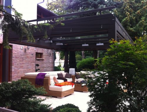 T1 alumínium pergola W10 árnyékolóval, párahűtéssel, Budapest